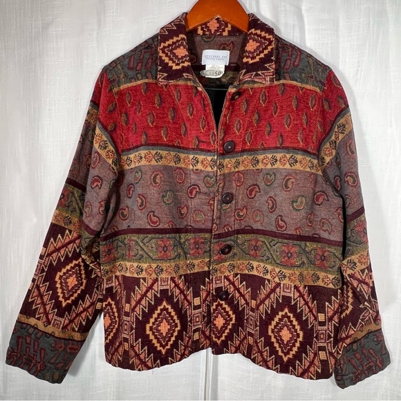 Vintage Monterey Bay Southwestern Aztec Paisley Tapestry Jacket - Picture 1 of 8